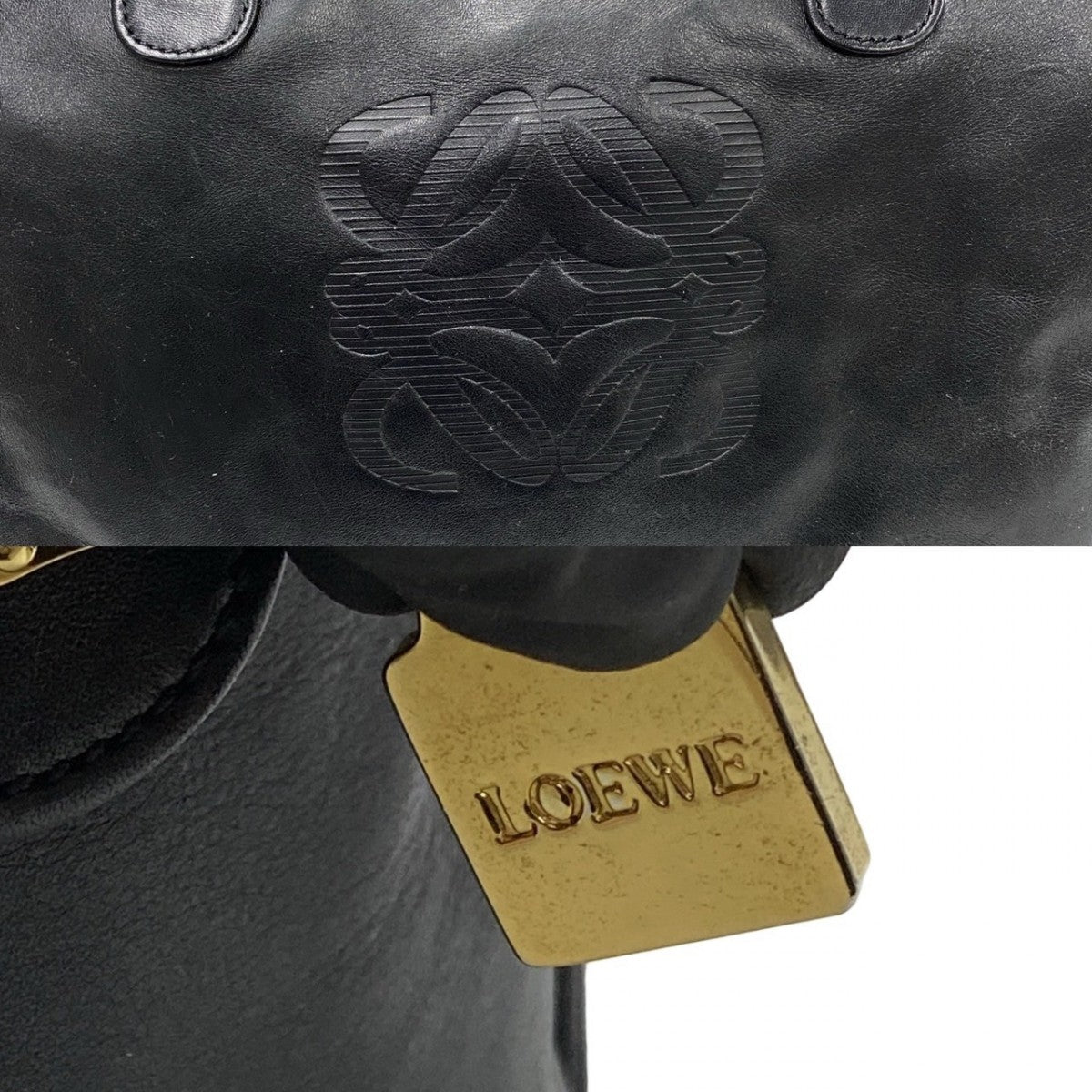 LOEWE Handbag leather black Anagram logo Women Used Authentic