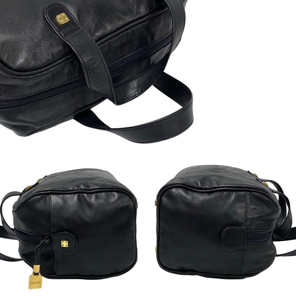 LOEWE Handbag leather black Anagram logo Women Used Authentic