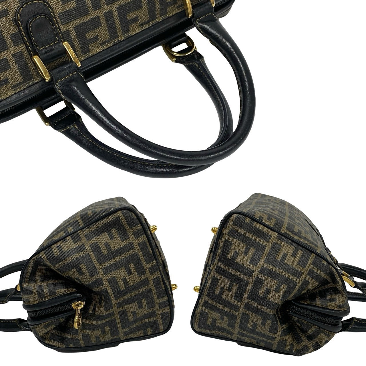 FENDI Handbag Leather, PVC black Zucca FF Pattern Women Used Authentic