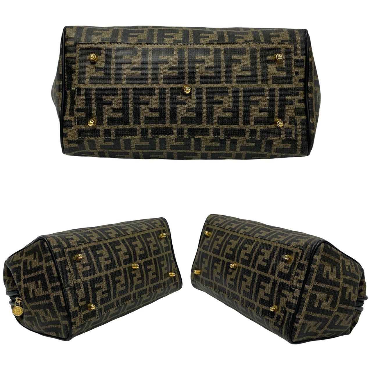 FENDI Handbag Leather, PVC black Zucca FF Pattern Women Used Authentic