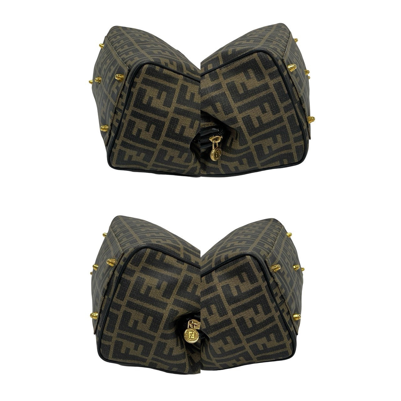 FENDI Handbag Leather, PVC black Zucca FF Pattern Women Used Authentic