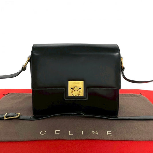 CELINE Shoulder Bag Calfskin, Leather black logo ringMetal Women Used Authentic