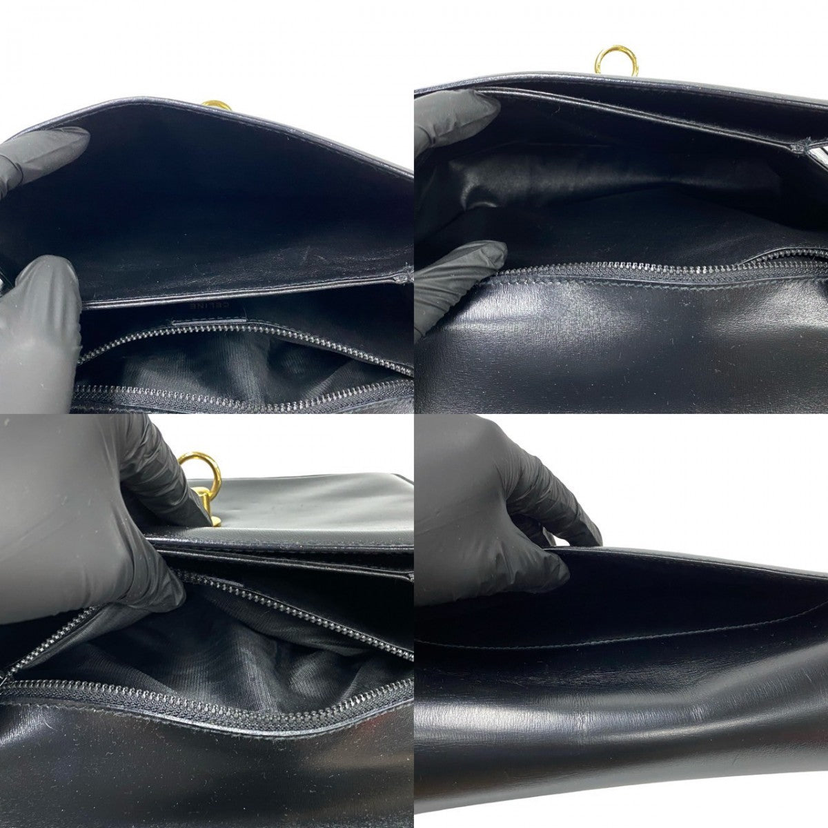 CELINE Shoulder Bag Calfskin, Leather black logo ringMetal Women Used Authentic
