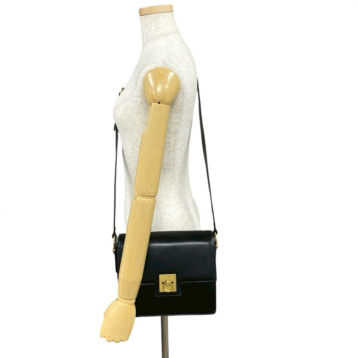 CELINE Shoulder Bag Calfskin, Leather black logo ringMetal Women Used Authentic