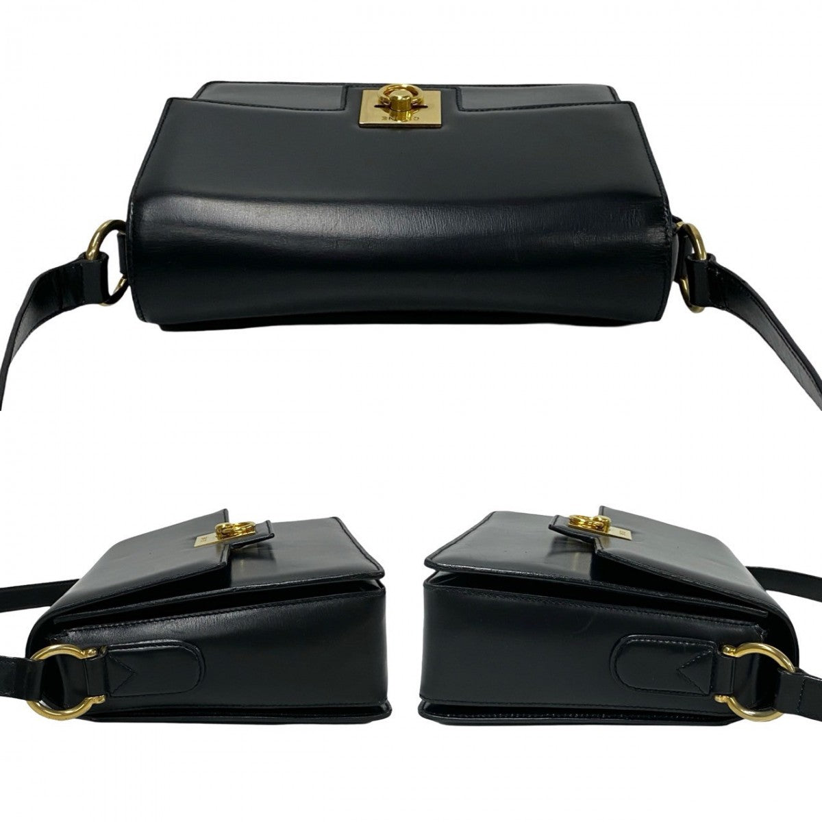 CELINE Shoulder Bag Calfskin, Leather black logo ringMetal Women Used Authentic