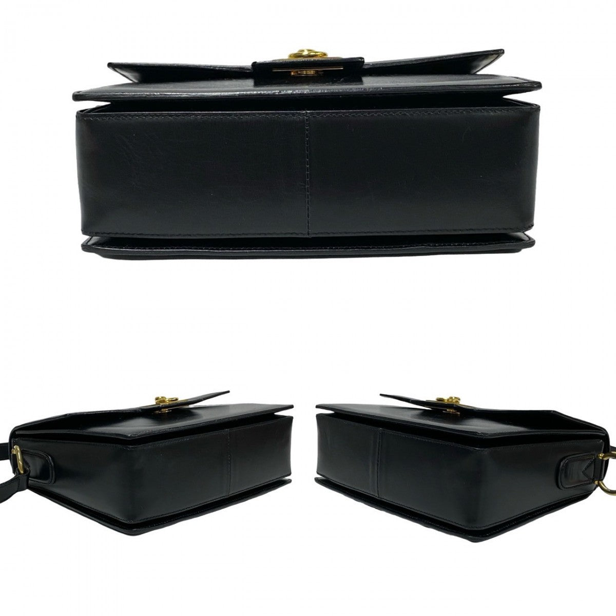 CELINE Shoulder Bag Calfskin, Leather black logo ringMetal Women Used Authentic
