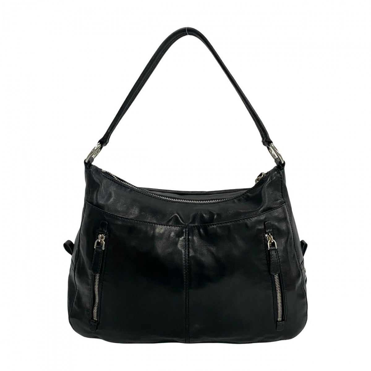 PRADA Shoulder Bag leather black Logo embossing Women Used Authentic