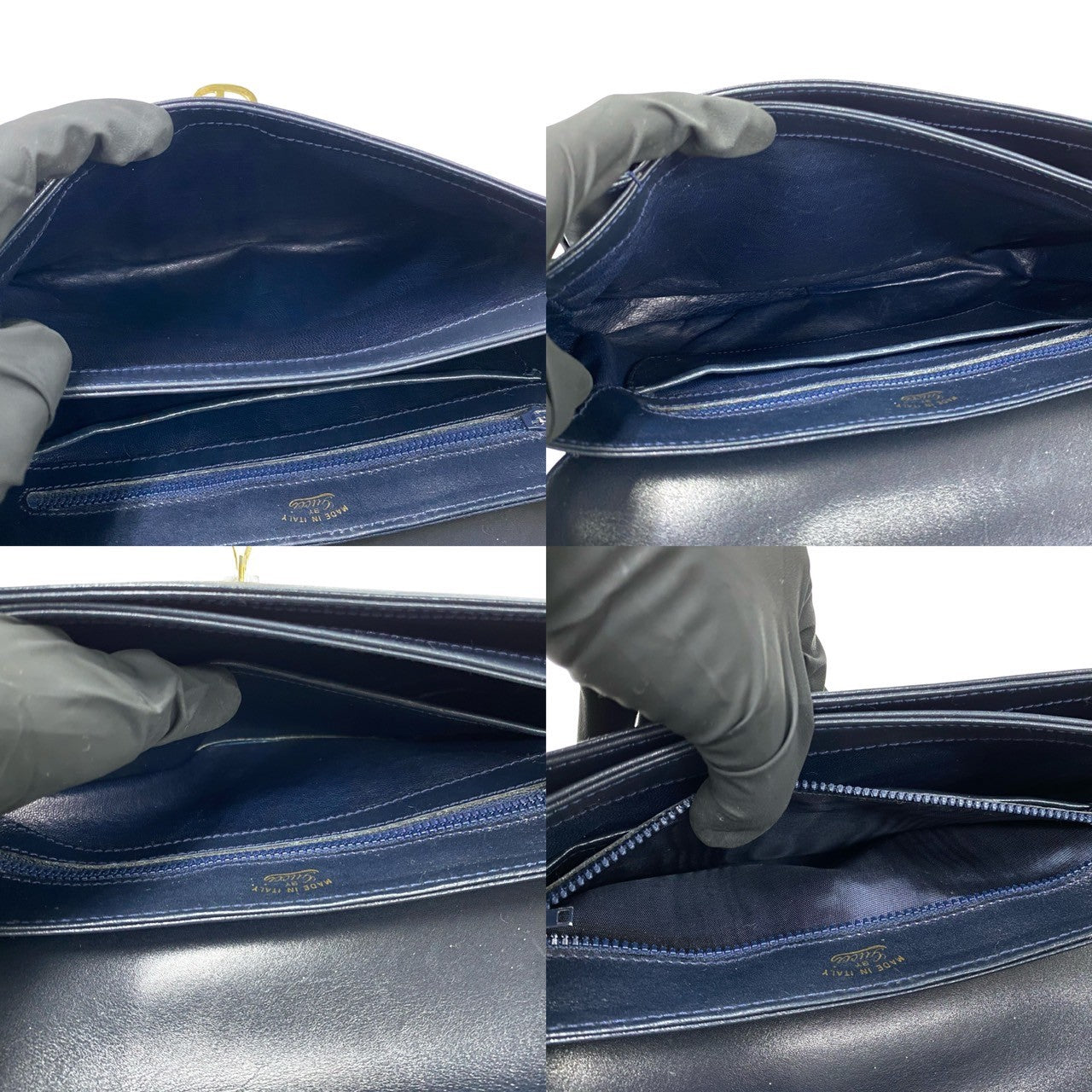 GUCCI Shoulder Bag Calfskin, Leather Navy logo Metal Women Used Authentic
