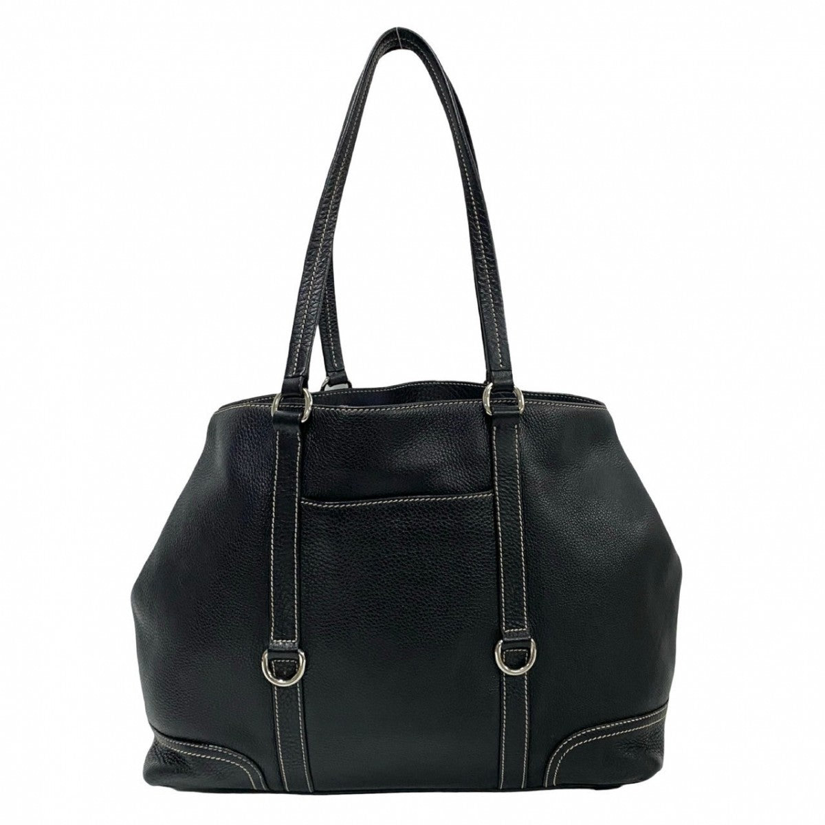 PRADA Tote Bag leather black Triangle Logo Plate Metal Women Used Authentic