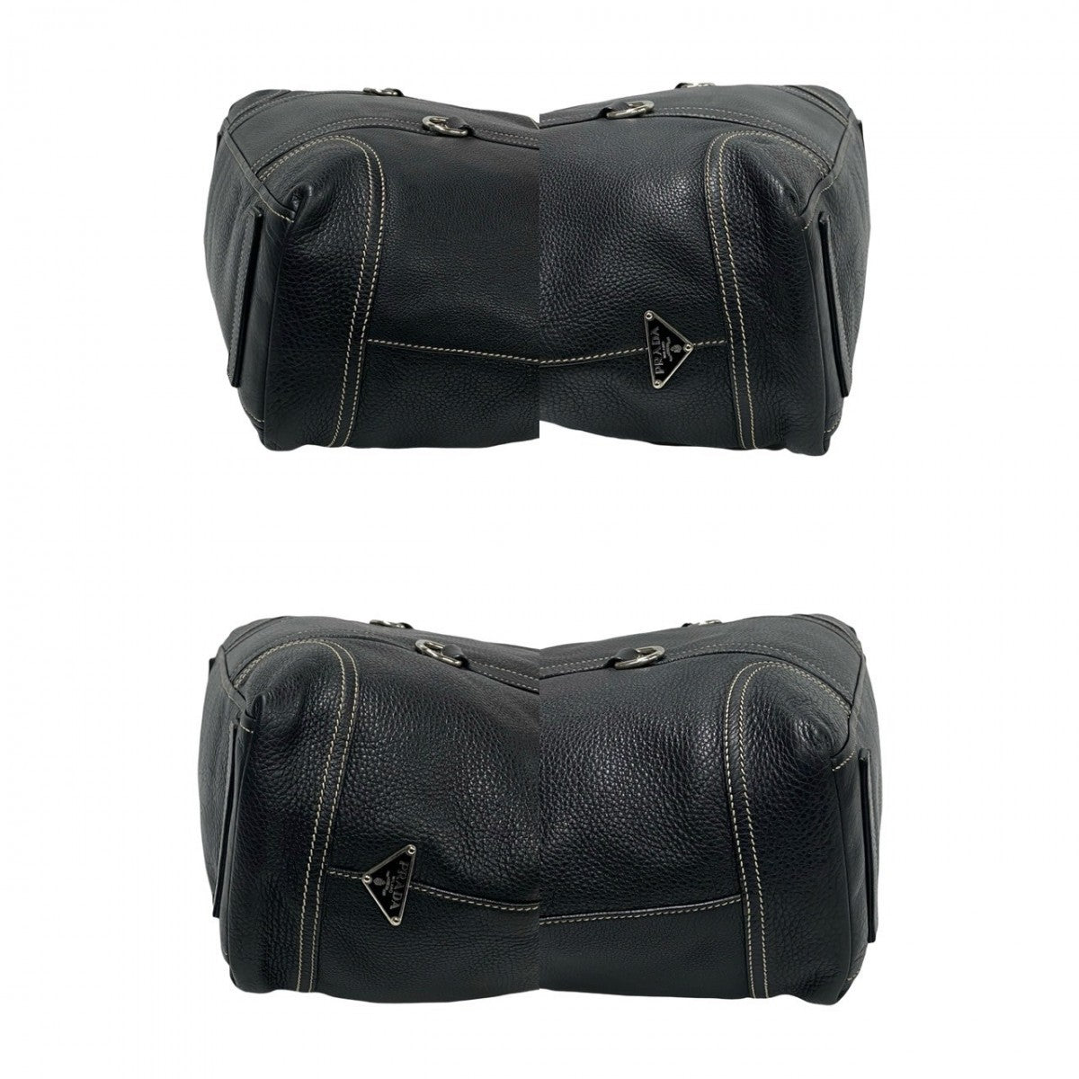 PRADA Tote Bag leather black Triangle Logo Plate Metal Women Used Authentic