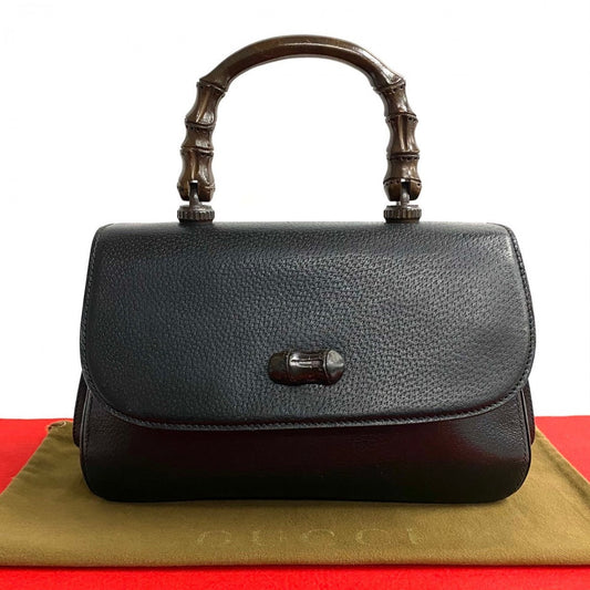 GUCCI Handbag leather black Bamboo Women Used Authentic