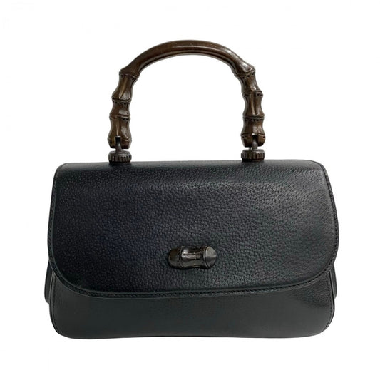 GUCCI Handbag leather black Bamboo Women Used Authentic