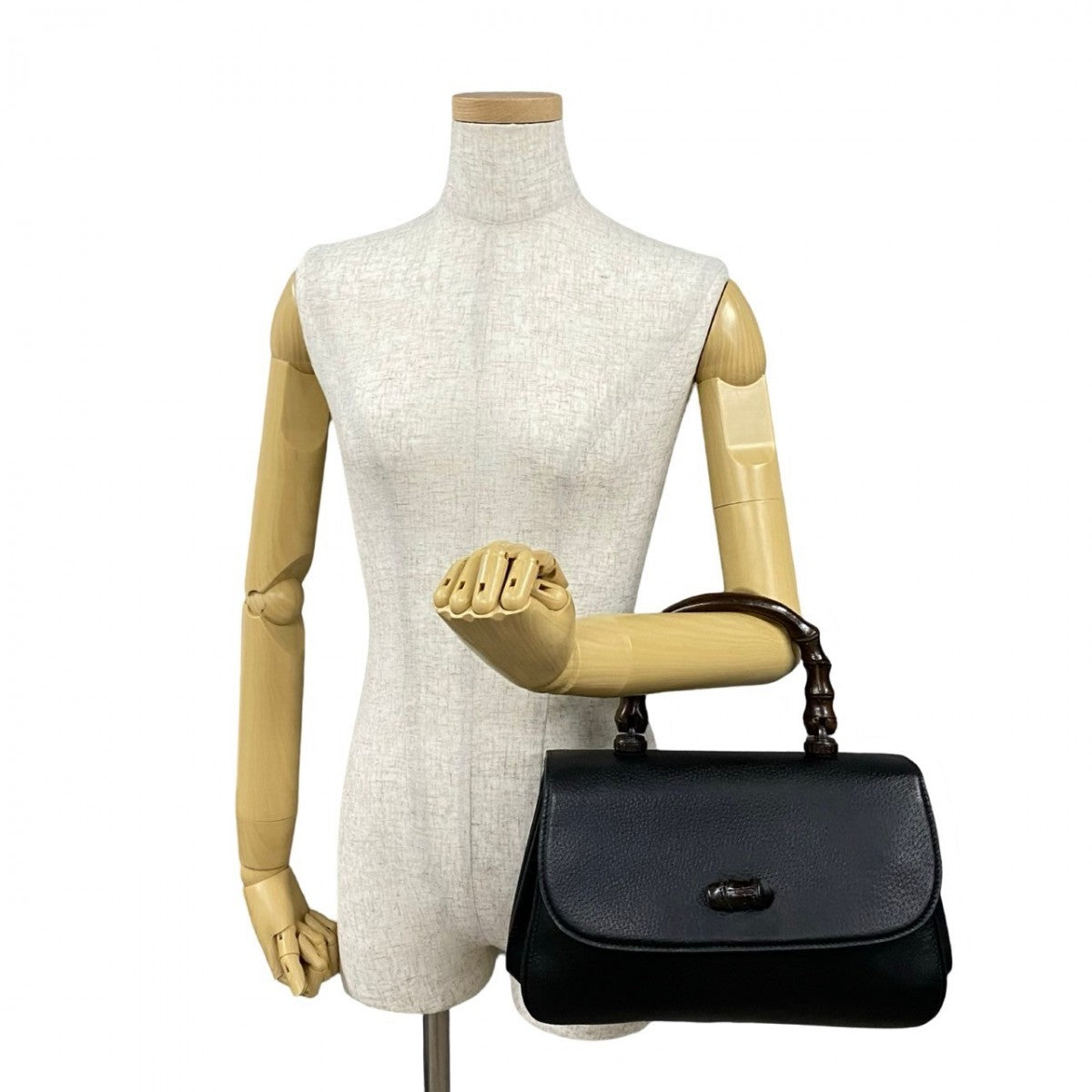 GUCCI Handbag leather black Bamboo Women Used Authentic