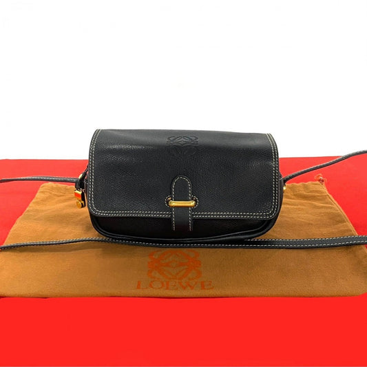 LOEWE Shoulder Bag leather black Anagram logo Women Used Authentic