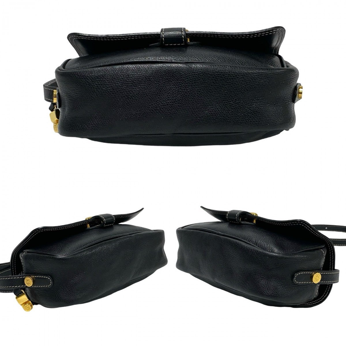 LOEWE Shoulder Bag leather black Anagram logo Women Used Authentic