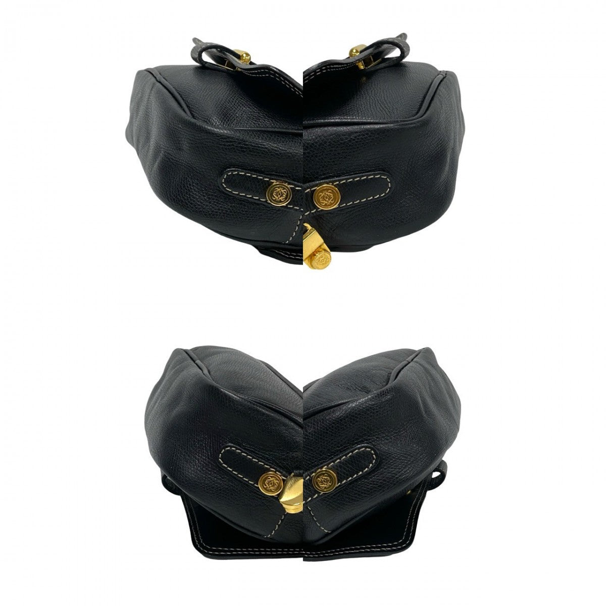 LOEWE Shoulder Bag leather black Anagram logo Women Used Authentic