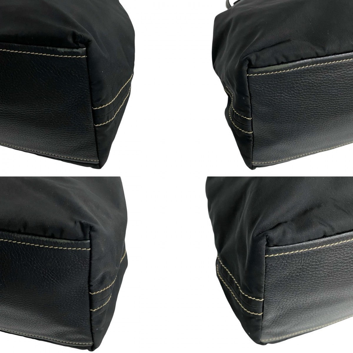 PRADA Tote Bag leather black PRADA logo Metal Women Used Authentic