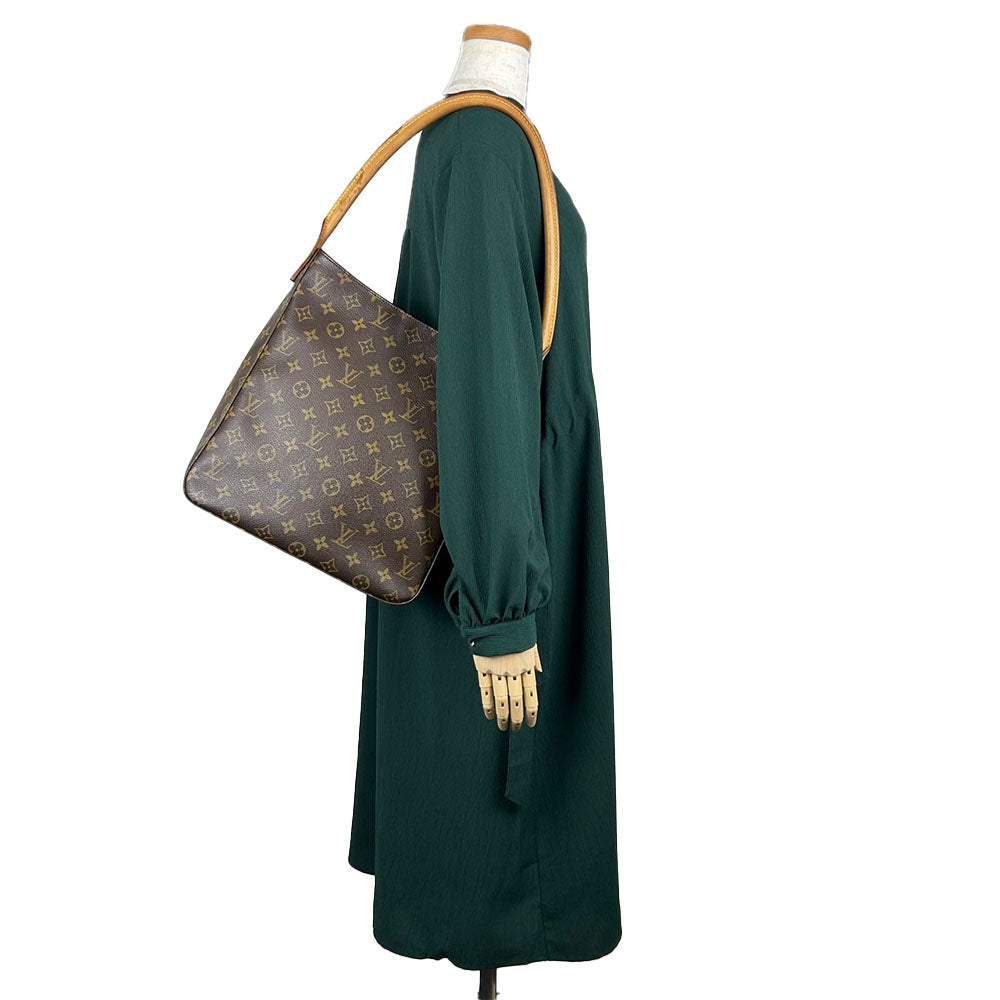 LOUIS VUITTON Shoulder Bag M51145 Monogram, Tanned Leather Brown LoopingGM Women Used Authentic