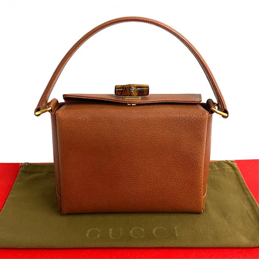 GUCCI Handbag leather Brown Turn lock Bamboo Women Used Authentic