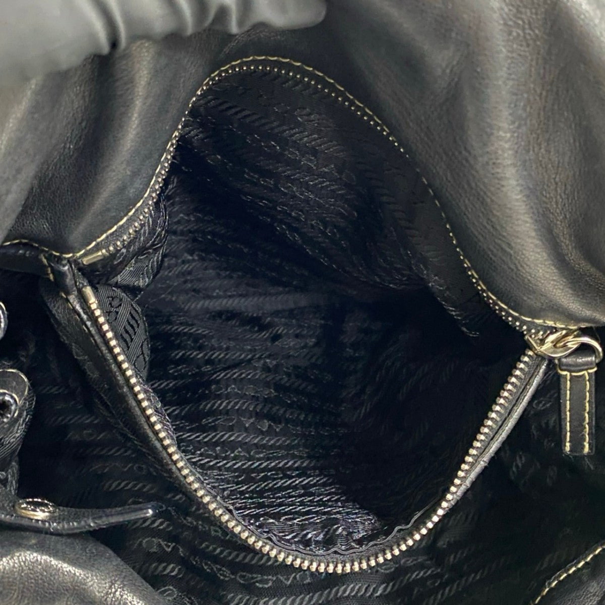 PRADA Tote Bag leather black logo turn lock Metal Women Used Authentic