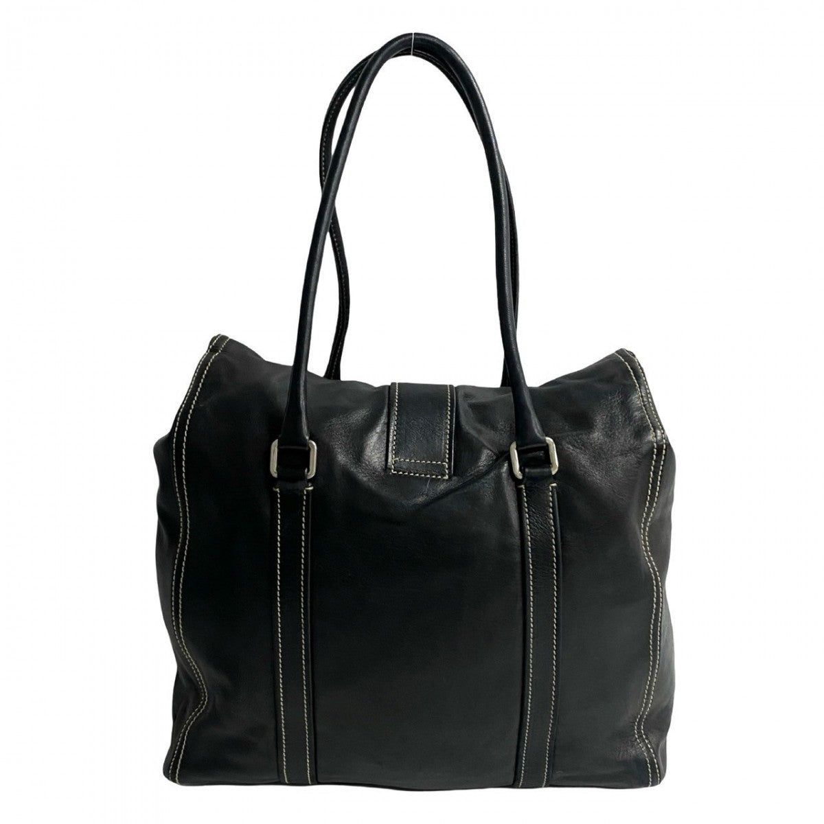 PRADA Tote Bag leather black logo turn lock Metal Women Used Authentic