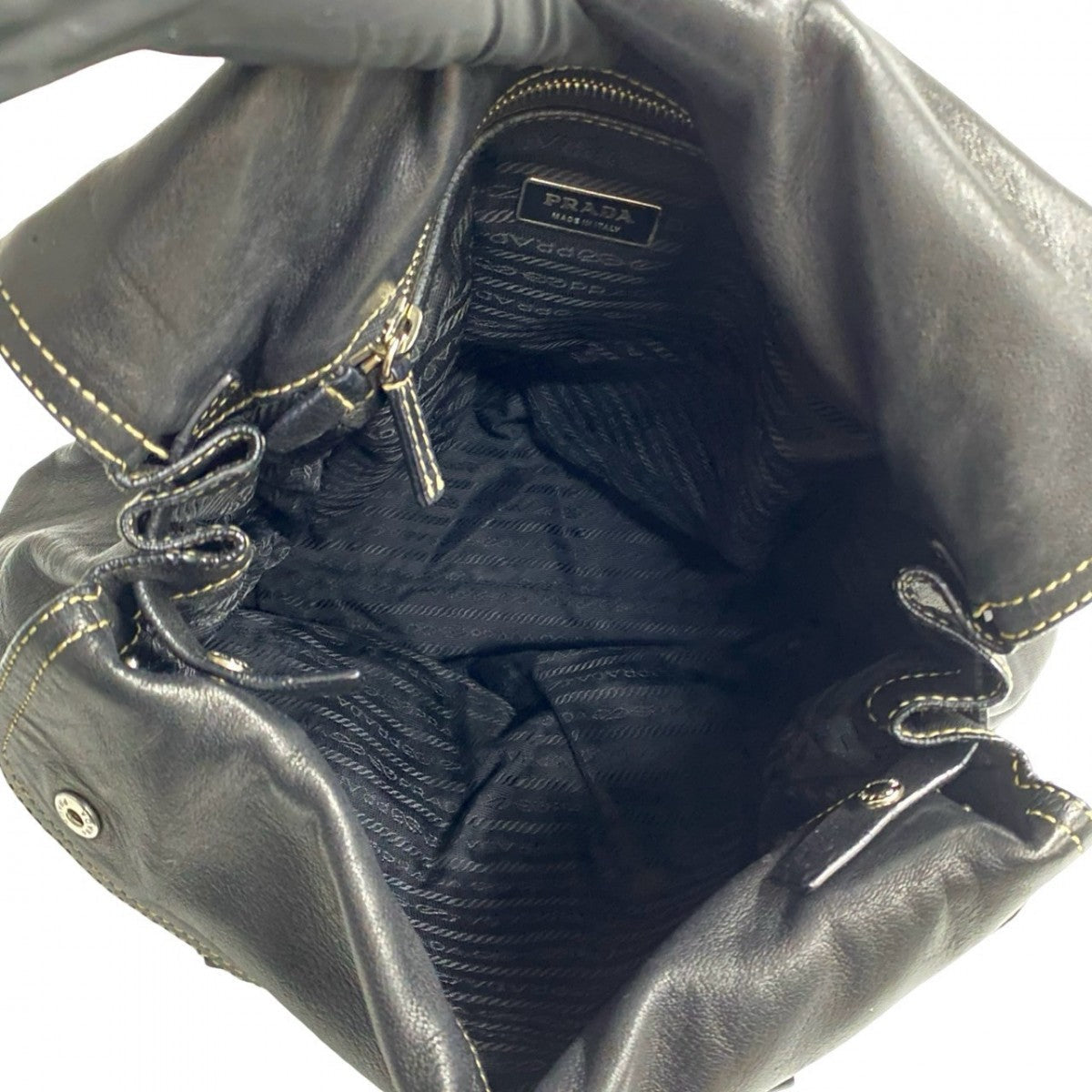 PRADA Tote Bag leather black logo turn lock Metal Women Used Authentic