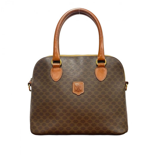 CELINE Handbag leather Brown Macadam Blason TriomphePattern Women Used Authentic