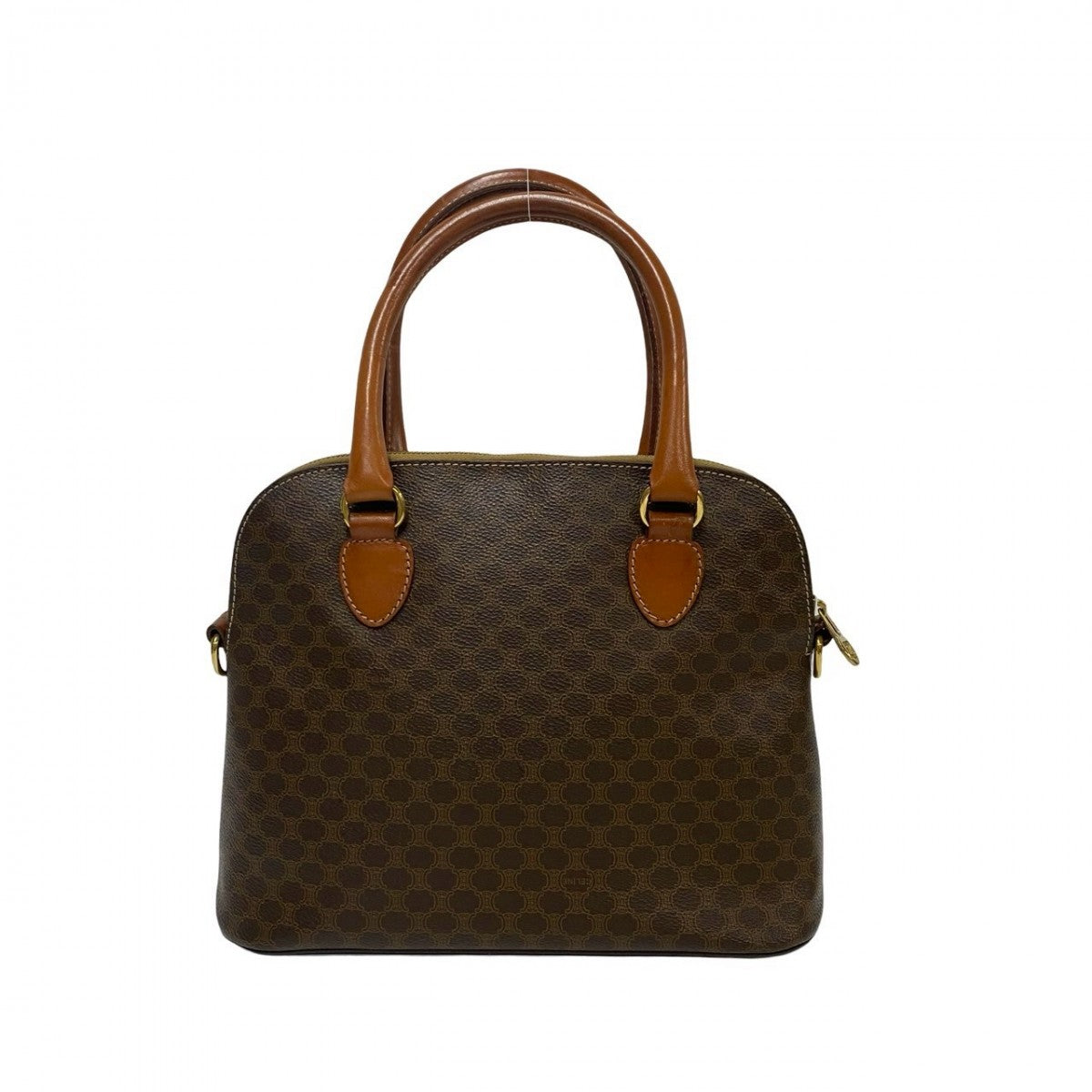 CELINE Handbag leather Brown Macadam Blason TriomphePattern Women Used Authentic