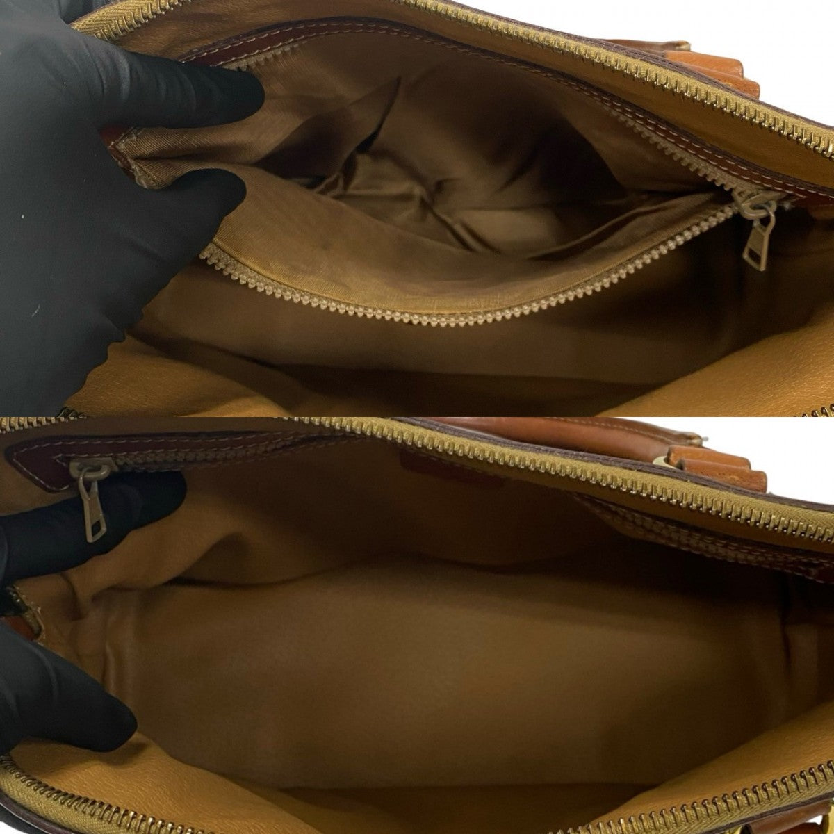 CELINE Handbag leather Brown Macadam Blason TriomphePattern Women Used Authentic