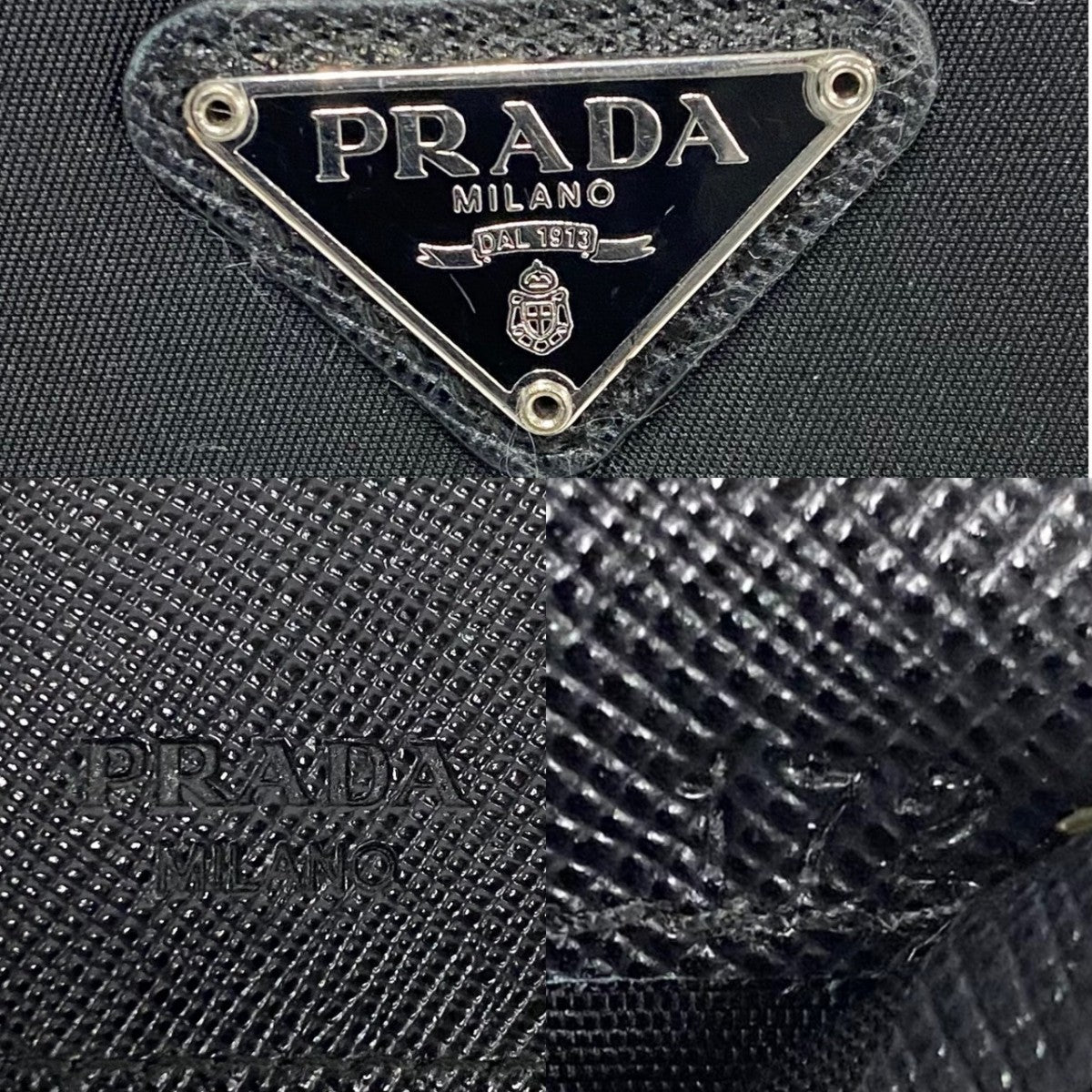 PRADA Bifold Wallet Leather, Nylon black Triangular logo Women Used Authentic