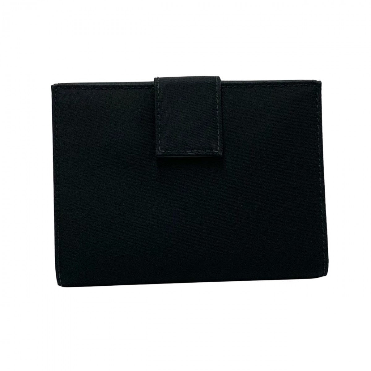 PRADA Bifold Wallet Leather, Nylon black Triangular logo Women Used Authentic