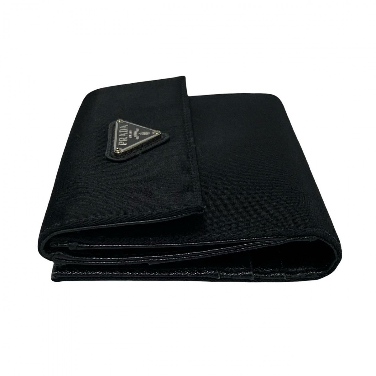 PRADA Bifold Wallet Leather, Nylon black Triangular logo Women Used Authentic