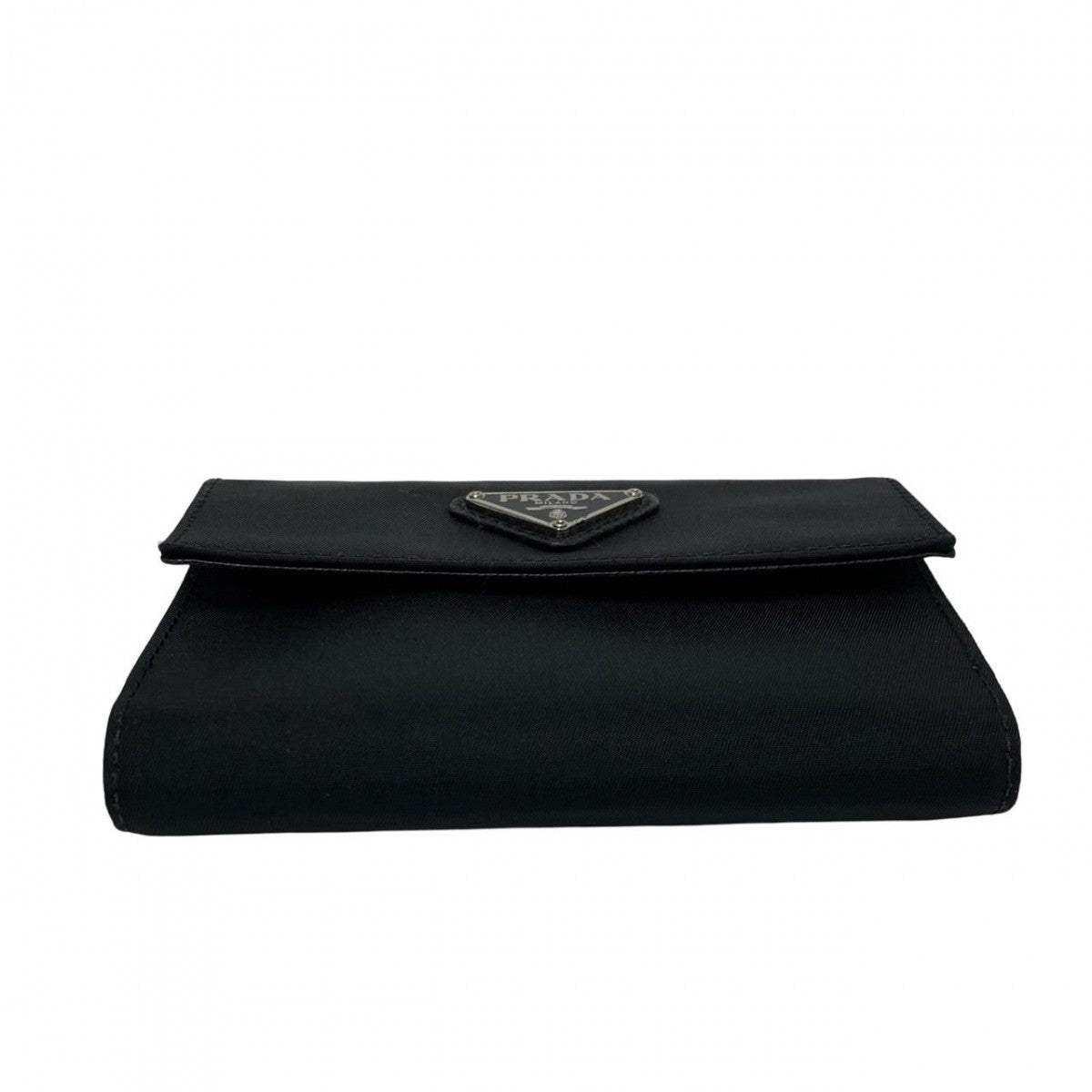 PRADA Bifold Wallet Leather, Nylon black Triangular logo Women Used Authentic