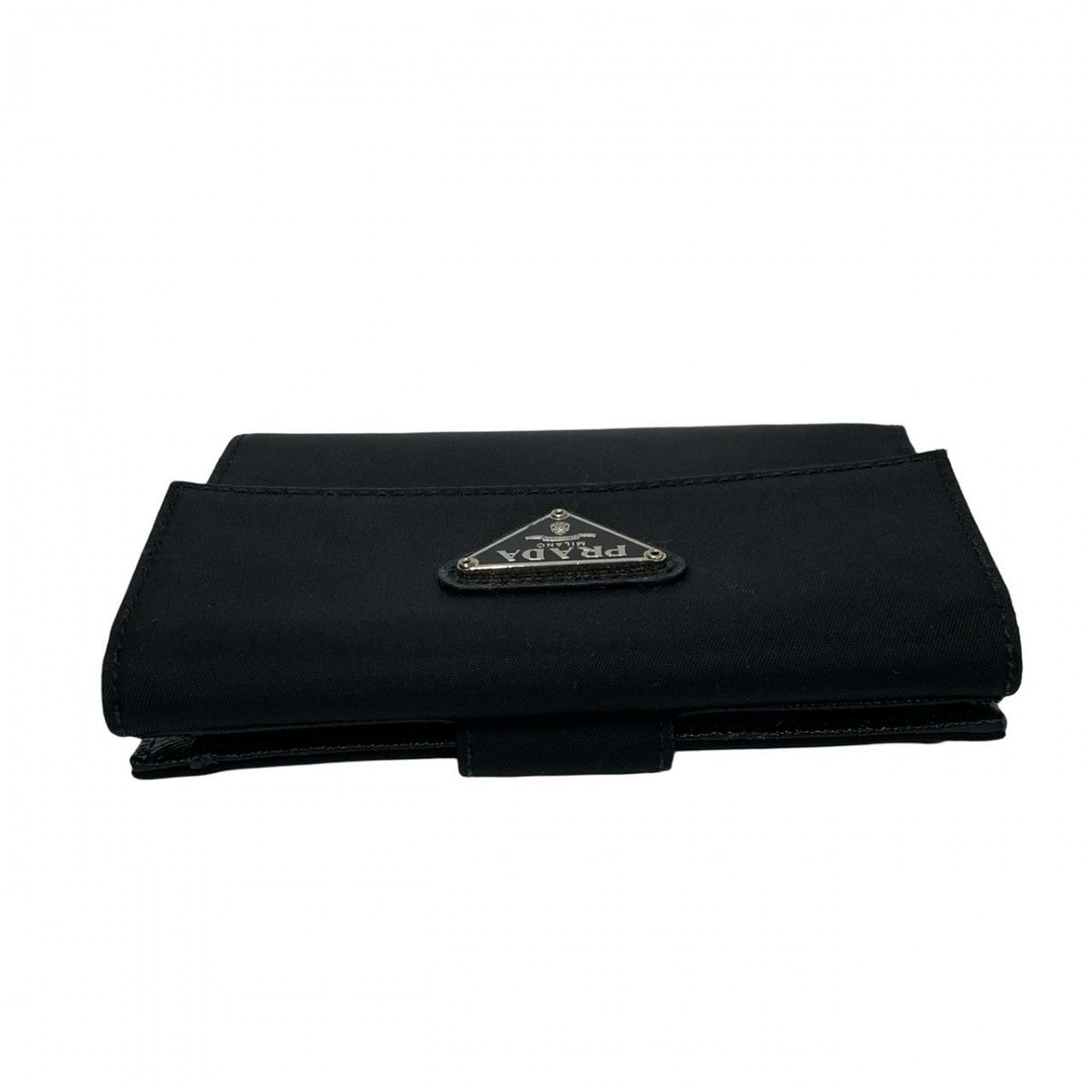 PRADA Bifold Wallet Leather, Nylon black Triangular logo Women Used Authentic