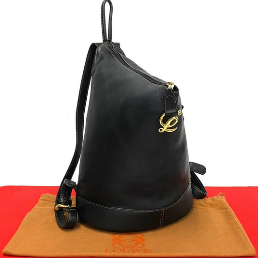 LOEWE Backpack leather black Anagram logo Metal Anton Women Used Authentic