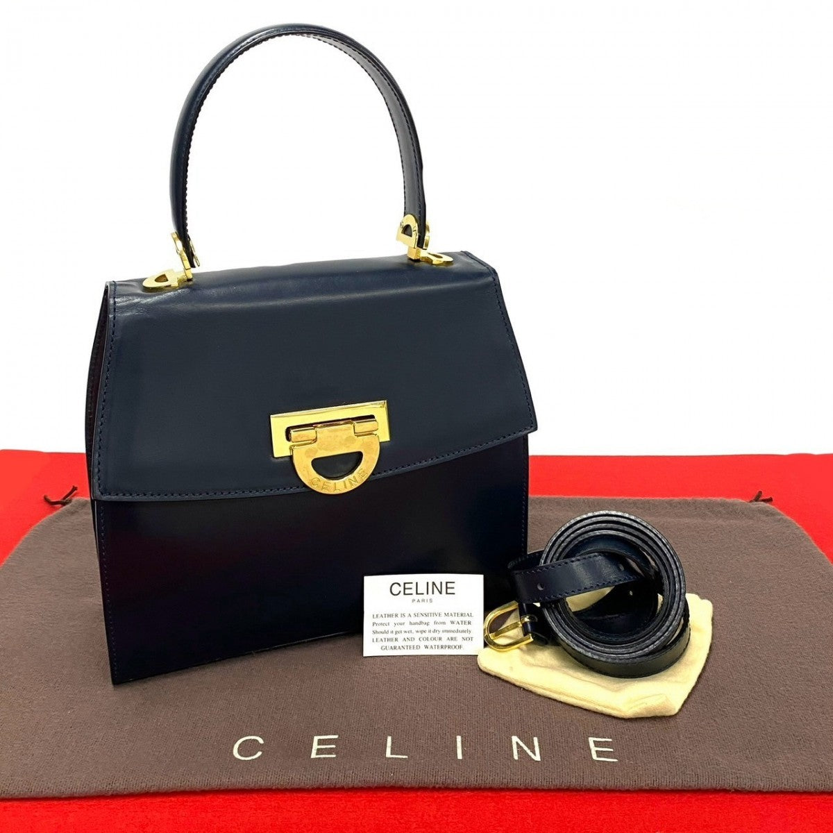 CELINE Shoulder Bag leather Navy