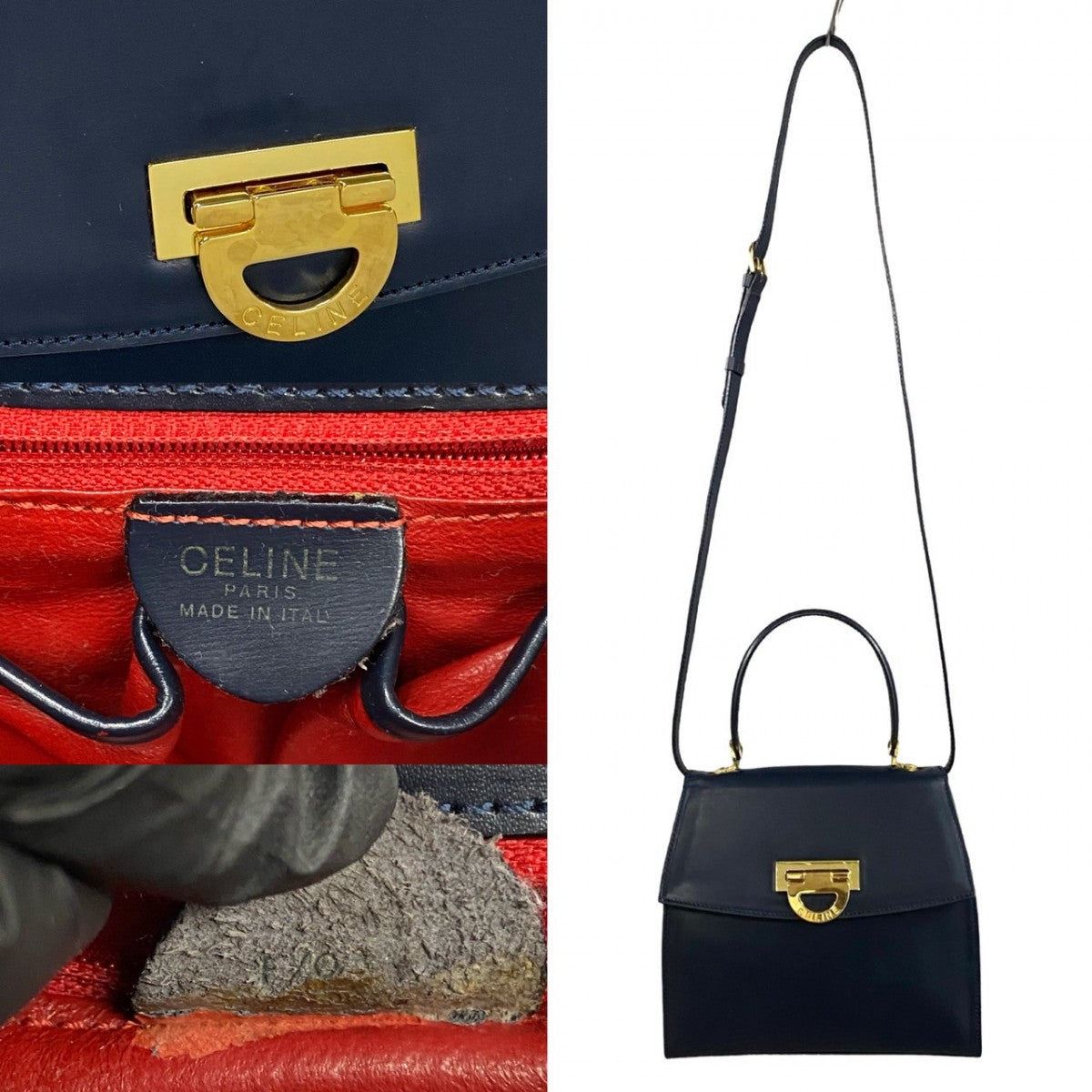 CELINE Shoulder Bag leather Navy