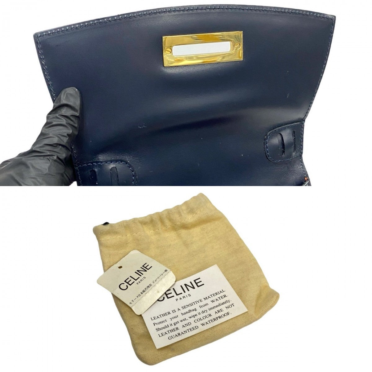 CELINE Shoulder Bag leather Navy