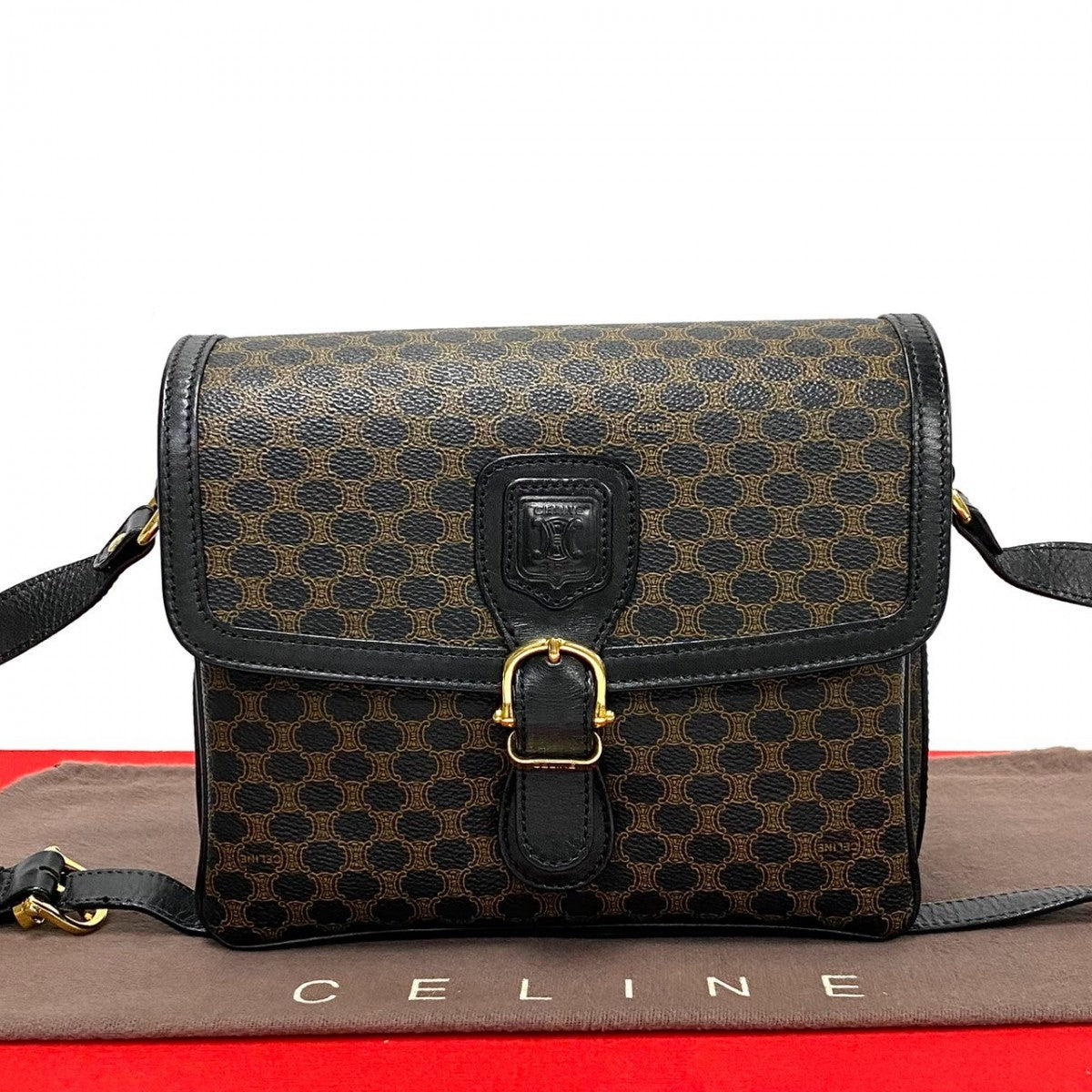 CELINE Shoulder Bag Leather, PVC black Macadam Brazon Women Used Authentic