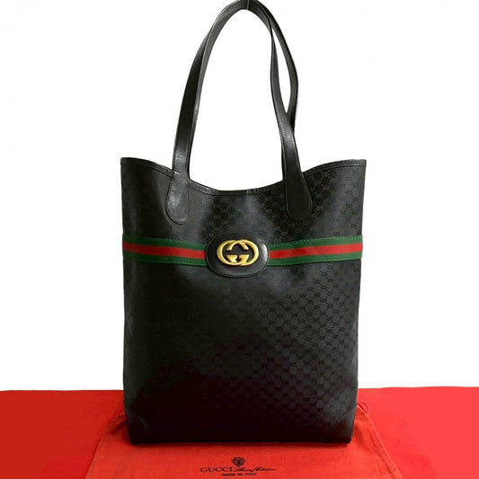 GUCCI Tote Bag Leather, PVC black GG logoMetal Sherry line mens Used Authentic