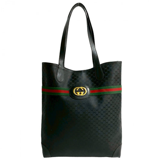 GUCCI Tote Bag Leather, PVC black GG logoMetal Sherry line mens Used Authentic
