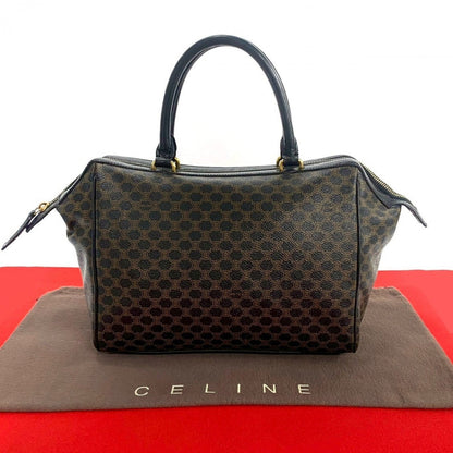 CELINE Handbag Leather, PVC black Macadam Blason Triomphe Pattern Women Used Authentic