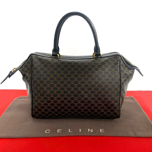 CELINE Handbag Leather, PVC black Macadam Blason Triomphe Pattern Women Used Authentic