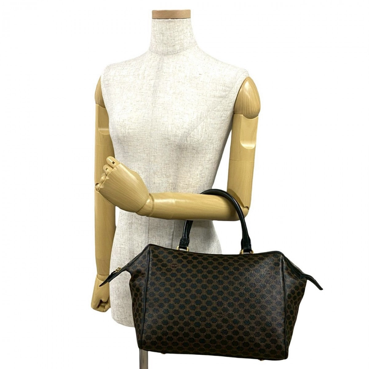 CELINE Handbag Leather, PVC black Macadam Blason Triomphe Pattern Women Used Authentic