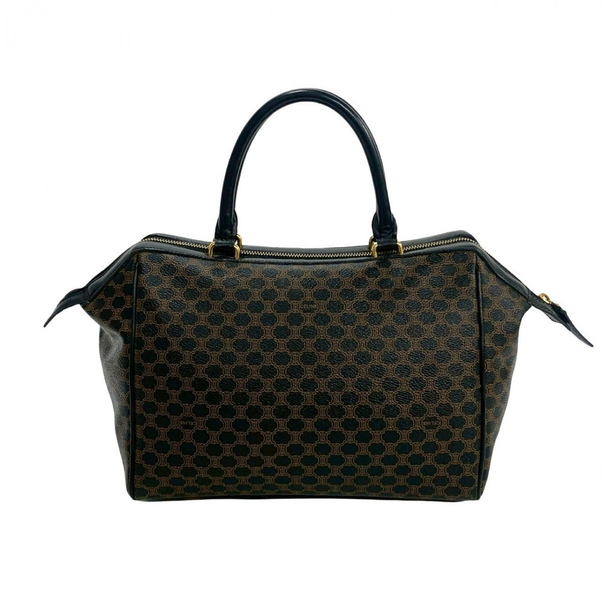 CELINE Handbag Leather, PVC black Macadam Blason Triomphe Pattern Women Used Authentic