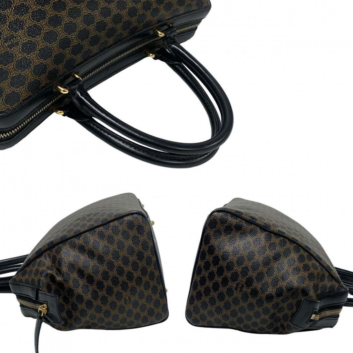 CELINE Handbag Leather, PVC black Macadam Blason Triomphe Pattern Women Used Authentic