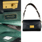 PRADA Shoulder Bag Leather, Tweed black logo Metal Women Used Authentic
