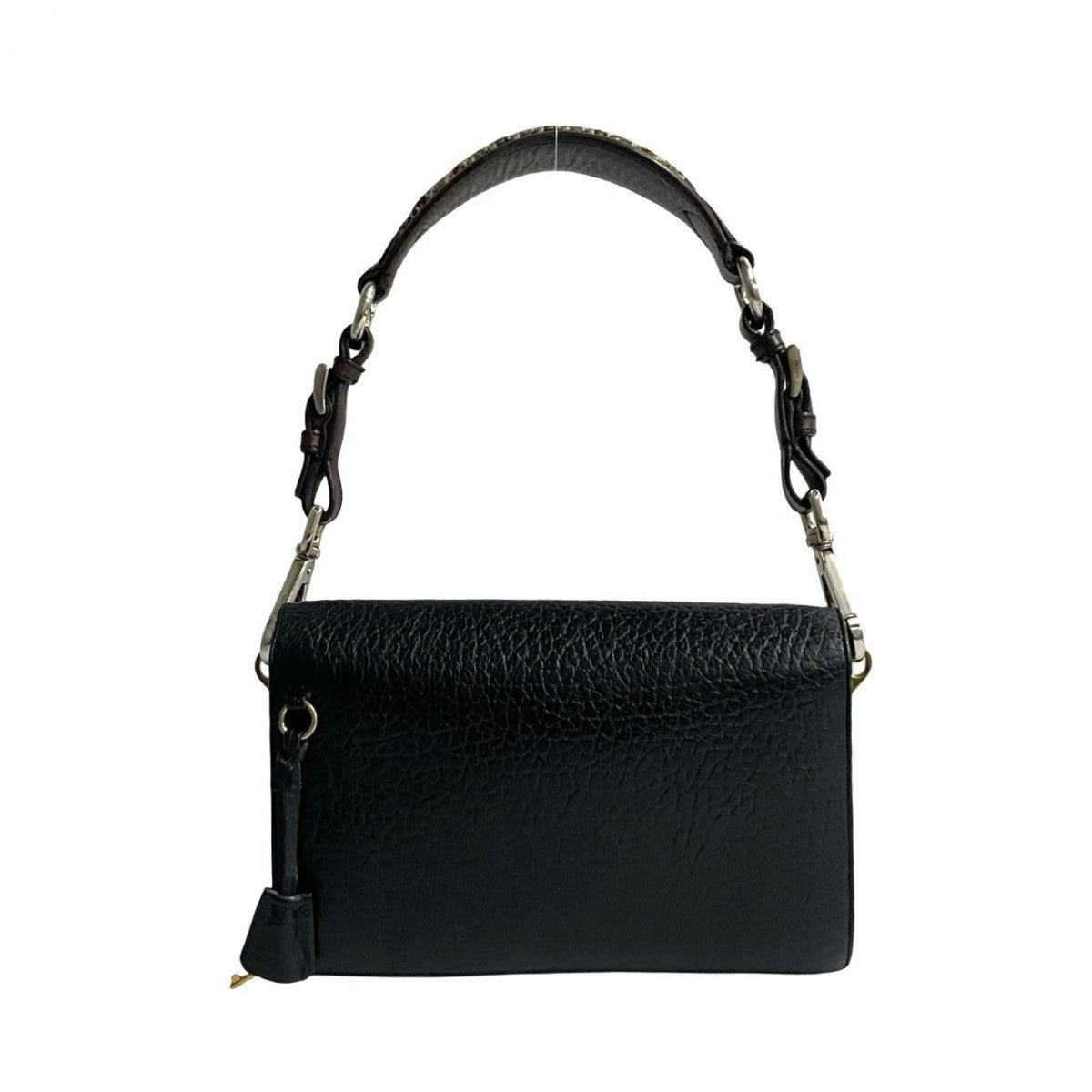 PRADA Shoulder Bag Leather, Tweed black logo Metal Women Used Authentic