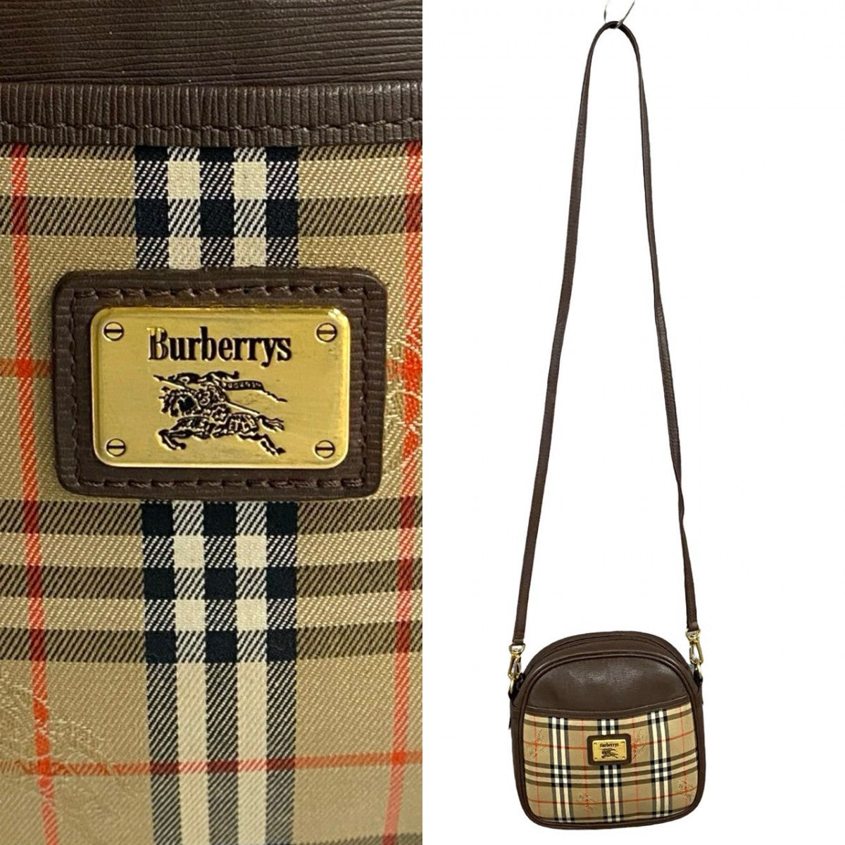BURBERRY Shoulder Bag Leather, Canvas Brown Nova Check Women Used Authentic