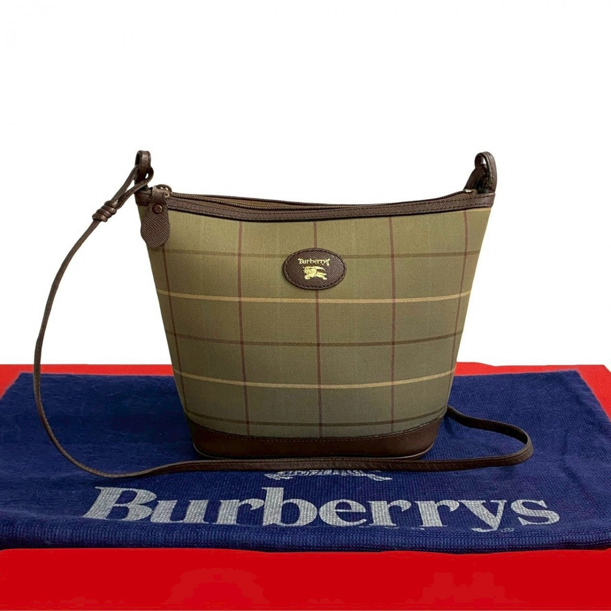 BURBERRY Shoulder Bag Leather, Canvas khaki Shadow Horse logo Nova Check Women Used Authentic